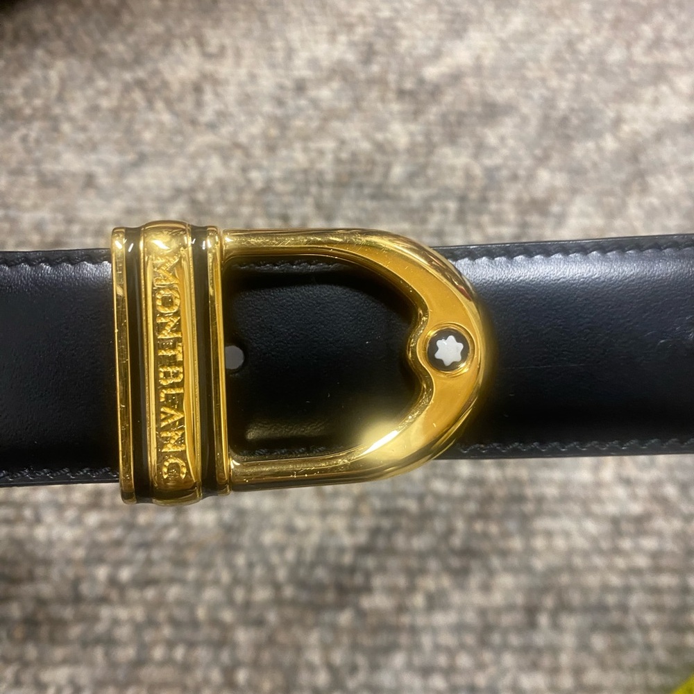 Men’s Montblanc Black Belt with Gold Buckle